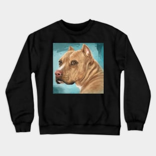 Painting of a Red Nose Pit Bull With Soulful Eyes, Blue Background Crewneck Sweatshirt